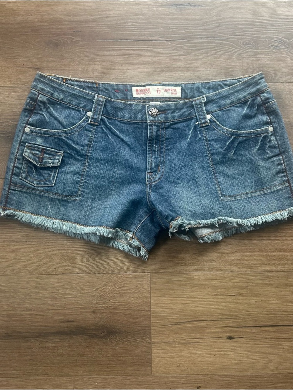 Vintage Y2K low rise Mossimo Supply Co. Blue Denim Frayed-Hem Jean Shorts